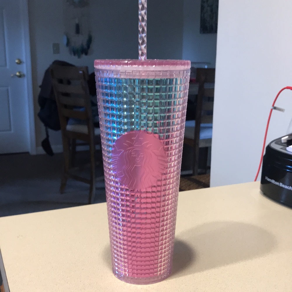 SOLD Teal and Pink Textured Grid Starbucks Tumbler